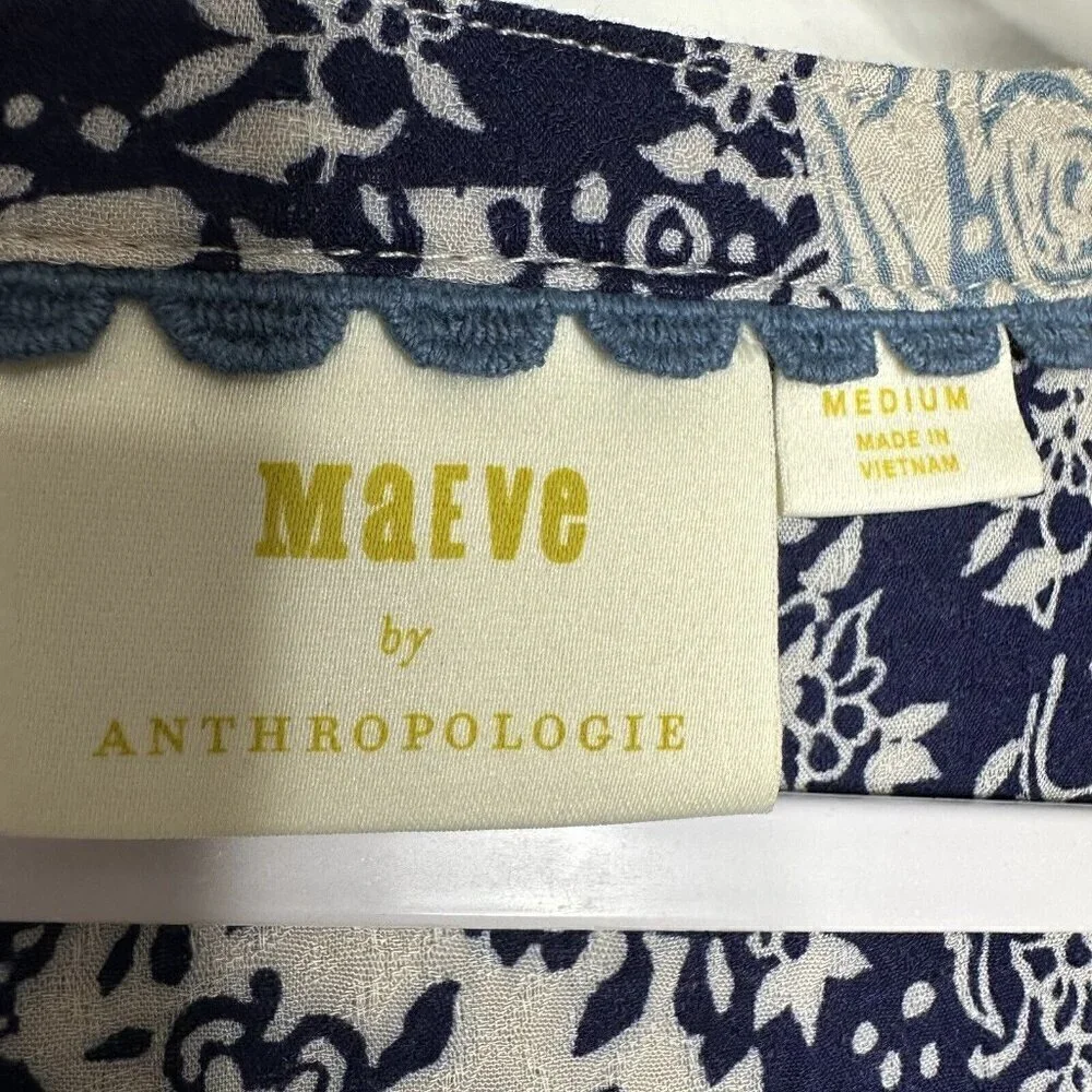 Maeve Cathy Pleated Blouse Size M Blue Paisley Boho Puff Sleeve Hippie‎